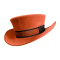 Klassieke oranje wollen vilt hoge hoed met platte kroon en brede zwarte decoratieve band - L / Oranje