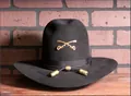 Classic black wool cavalry hat with golden crossed sabers and decorative chin strap - L / Black