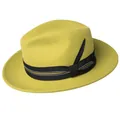 Classic mustard yellow wool fedora hat with black ribbon and elegant feather accent - 60CM / Yellow