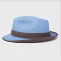 Himmelblauer Sommer Strohhut mit braunem Band und gewebter Fedora-Krone für Sonnenschutz - M (56-58cm) / Blau