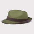 Olivgrüner Strohhut im Jazz-Stil mit dunkelbraunem Band für Sonnenschutz - M (56-58cm) / Grün