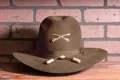 Classic brown wool felt dome hat with gold cavalry swords emblem and decorative cord - L / Brown