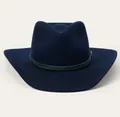 Sombrero de vaquero de fieltro de lana azul oscuro con banda decorativa trenzada - L(58-60cm) / Azul marino