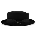 Classic black pork pie wool felt hat featuring a stylish grosgrain ribbon and gold buckle - 57cm / Black (Without Feather)