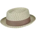 Detaillierte Nahaufnahme der feinen Strohgeflecht-Struktur und des kaffeebraunen Bandes - M (56-58cm) / Beige