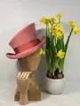 Elegant pink wool felt top hat with matching satin ribbon on artistic mannequin - Pink