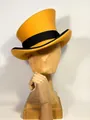 Classic bright yellow wool top hat with a decorative black ribbon and trim - Yellow