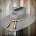 Grey wool felt fedora with gold braided cord and tassel on a vintage stand - L(58-60cm) / Gray (John Wayne)