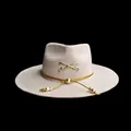Beige wool felt fedora hat featuring golden crossed sabers and decorative rope - L(58-60cm) / Beige (With Fencing Logo)