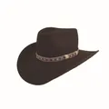 Sombrero vaquero clásico de fieltro de lana marrón oscuro con banda tejida de estilo étnico - L (58-60cm) / Estilo Sheriff (Sombrero de Sheriff) / Café