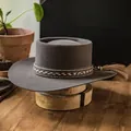 Cappello Pork Pie in feltro di lana con fascia etnica e piuma per uomo e donna moda - L(58-60cm) / Stile Pork Pie (2023100703) / Grigio Pietra
