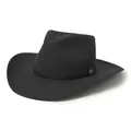 Classic black wide-brim western cowboy hat with woven band and vintage metal buckle - Black