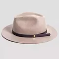 Close-up of wool fedora hat with a leather strap and gold metallic letter M buckle - L(58-60cm) / Beige