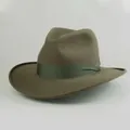 Sombrero clásico de fieltro de lana caqui con cinta decorativa de falla verde oliva - L(58-60cm) / Verde