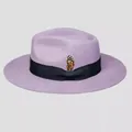 Lavender wool felt fedora hat featuring a black ribbon bow and spotted feather accent - Purple With Feather / Light Purple