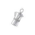 Macro detail of silver moka pot pendant with shimmering zircon pavé stones and ring - White Gold White Zirconia Moka Pot Style (VD1867)