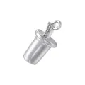 Detailed silver milk tea cup pendant with sparkling cubic zirconia on straw accent - White Gold White Zirconia Water Cup Style (VD1868)