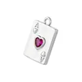 Detailed close-up of Ace of Hearts poker card pendant with red heart gemstone inlay - White Gold Rose Red Zirconia Card Style (VD1877)