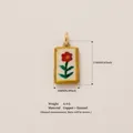 Handmade vintage copper enamel flower pendant charm with red rose pattern, size 17mm x 10mm - Square Flower Pendant