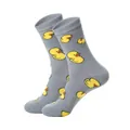 Mid-calf cotton socks in grey featuring a yellow cartoon duck pattern and ribbed cuffs - One Size / Grey Duck