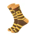 Mid-calf cotton socks with brown yellow stripes and cute cartoon dog heart pattern - One Size / Dachshund