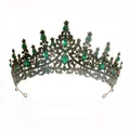 Vintage green crystal and black rhinestone crown with a bronze alloy base for wedding - Antique Gold Black And Green