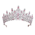 Silberne Krone mit rosa tropfenförmigen Edelsteinen und Strass für Brauthochzeiten - Silber / Rosa
