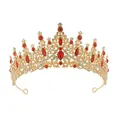 Golden alloy bridal crown with white rhinestones and water-drop red gemstones - Gold Base With Red Diamonds [hg005-3]