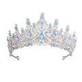 Silver alloy bridal tiara with light blue teardrop rhinestones and floral crystal pattern - Silver Base Opal Blue