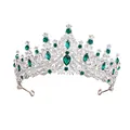 Silver alloy crown with emerald green teardrop stones and sparkling white rhinestones - Silver / Green