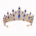 Luxurious gold alloy bridal tiara with deep blue crystals and white rhinestones - Gold Base Royal Blue