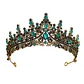 Antique gold crown featuring emerald green crystals and black rhinestones - Antique Gold Base Black Green