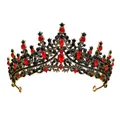 Vintage gold alloy tiara with red rhinestones and black beads for bridal cosplay - Antique Gold Base Black Red