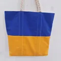 Blue and yellow large canvas tote bag with thick rope handles for travel use - Yellow Blue