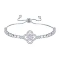 Silver four-leaf flower bracelet with zircons and adjustable slider chain for women - Large Clover Style