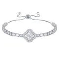 Elegant silver four-leaf clover bolo bracelet with sparkling zircon stones and adjustable chain - Small Clover Style