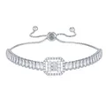 Adjustable silver bracelet with clover zircon charm and full diamond chain detail - Rectangular Zircon Square Style