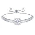 Silver bolo bracelet with baguette-cut zircon and adjustable pull chain closure - Square Zircon Square Style