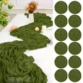 Detailed close-up of 12 pack olive green cheesecloth table runners with crinkle texture - 90x180cm / Army Green