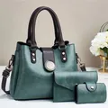 Dreiteiliges dunkelgrünes Handtaschen-Set inklusive Shopper und Briefumschlag-Clutch aus Kunstleder - Tote Und Clutch Und Kartenhalter / Grün