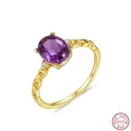 925 Sterling Silver interlocking ring with oval amethyst stone in 18K gold finish - US Size 6 / Oval Purple Gemstone Chain Link Design (FX39510)
