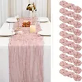 Bohemian dusty rose cheesecloth table runner set with 10 braided decorative ties - 90x180cm / Retro Pink