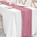 Elegant dusty rose cheesecloth table runner with textured bohemian style for wedding decor - 90x180cm / Dusky Pink