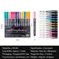 12-color double line outline markers with metallic fiber tips for DIY journaling - Export Edition (Large Capacity Multi-Color)