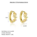 Elegante 925er Sterling Silber Blatt-Ohrringe mit Zirkonia und Goldbeschichtung - 18K Vergoldeter Stil (E5579) / Blatt Huggies