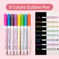 8-pack double line outline markers set with metallic silver center and colored borders - Standard Edition (Multi-Color)
