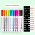 Set of 12 colors double line outline pens with metallic finish and colorful edges - Standard Edition (Large Capacity Multi-Color)