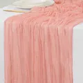 Elegant coral pink cheesecloth table runner with natural wrinkled texture for weddings - 90x180cm / Coral Pink