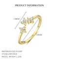 S925 Silber Gold Blumenring mit Zirkonia-Besatz und detaillierten Produktmaßen - Weiß Zirkonia Blume Offener Ring