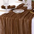 Brown cheesecloth table runner with rustic wrinkled texture for wedding table decor - 90x180cm / Coffee